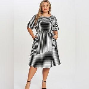 NWOT Meet Curve black & white striped dress.